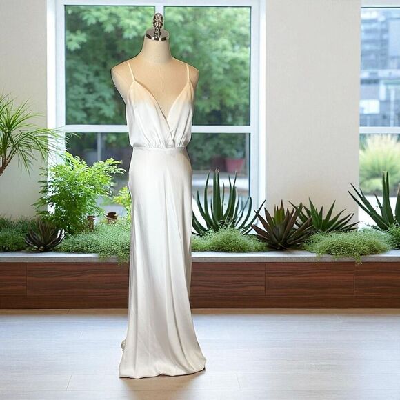 NWT Ramy Brook $595 Vick V-Neck Satin Gown Ivory Size 6 – Drained V-Neck, Open B - Picture 9 of 12